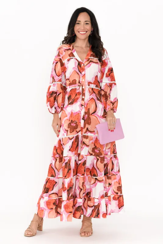 Gertie Pink Floral Cotton Tier Dress sold by Blue Bungalow