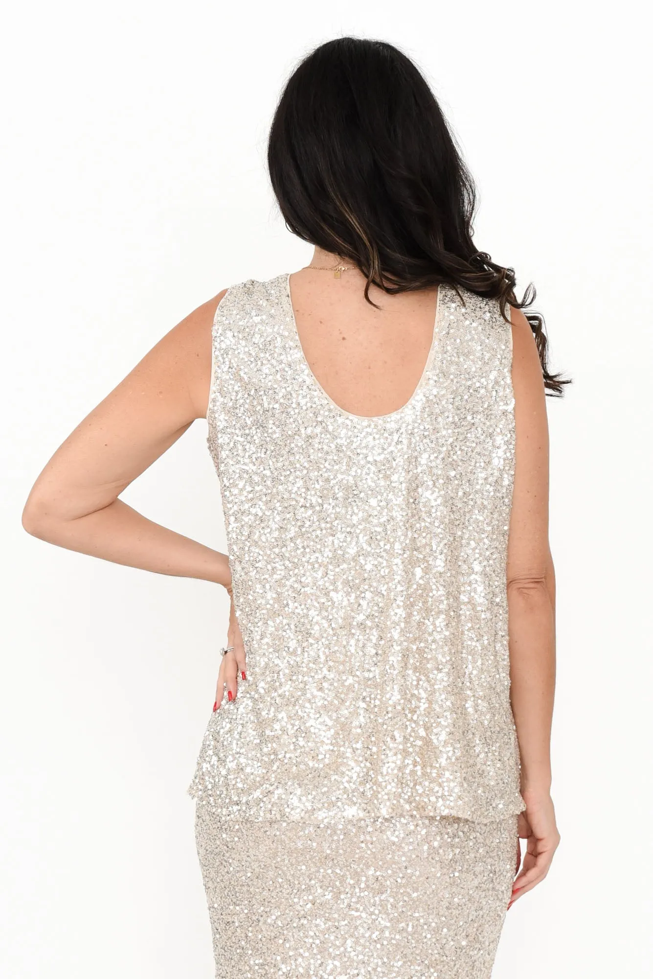 Showstopper Champagne Sequin Tank sold by Blue Bungalow product image thumbnail 4