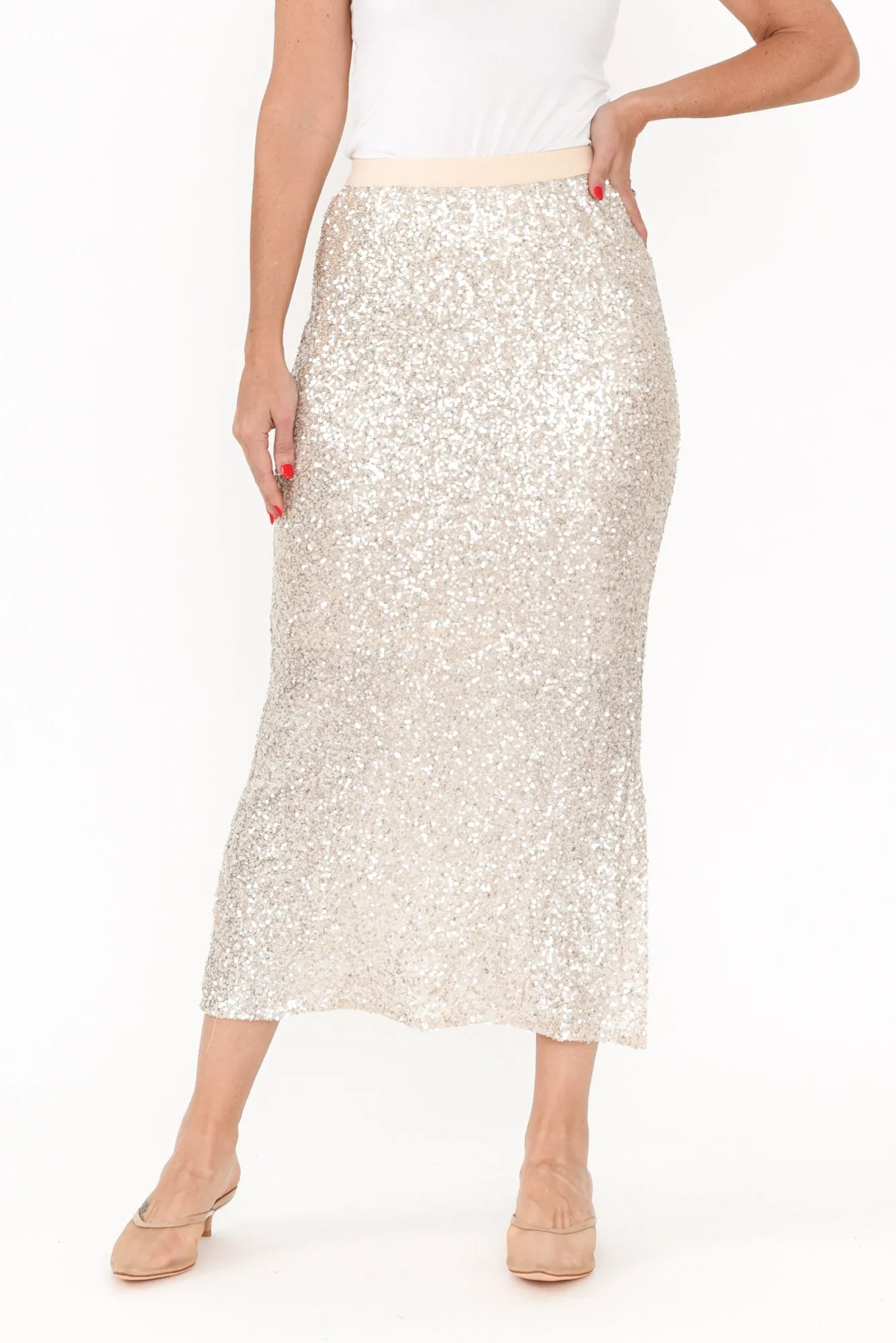 Dazzle Champagne Sequin Skirt sold by Blue Bungalow