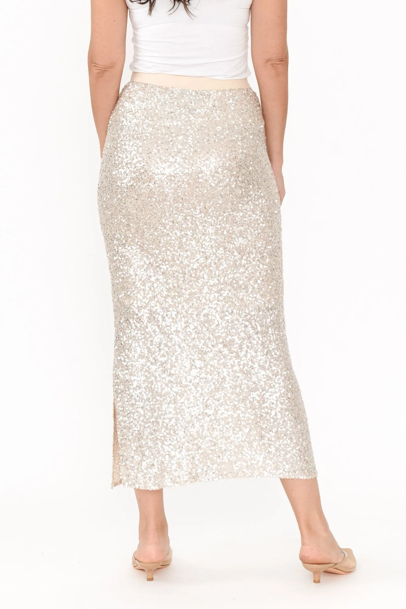 Dazzle Champagne Sequin Skirt sold by Blue Bungalow product image thumbnail 5