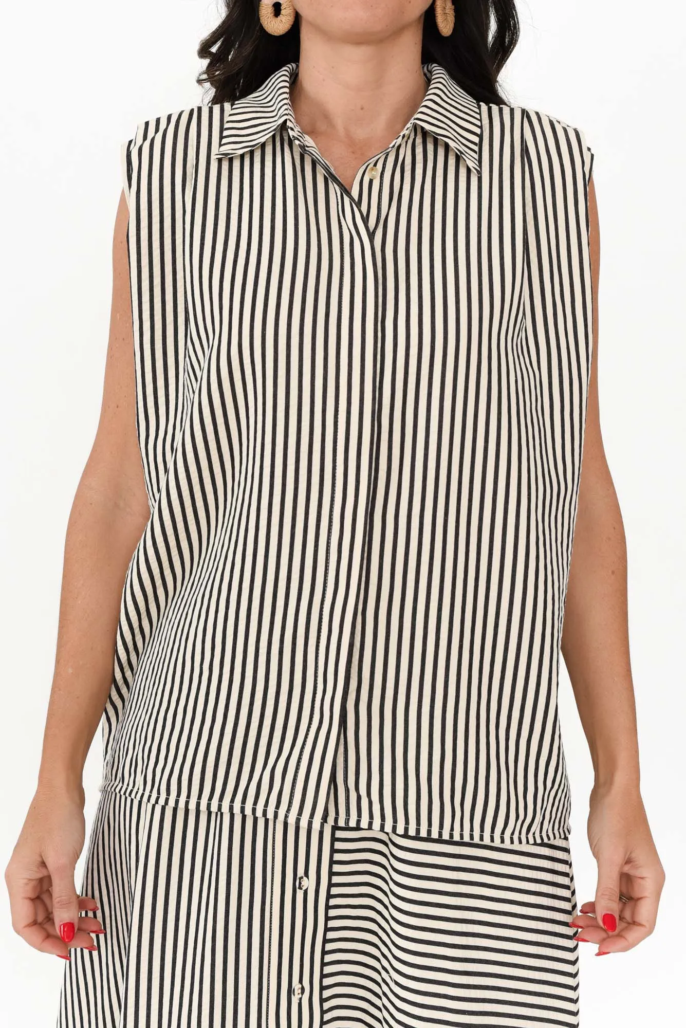 Charlie Black Stripe Sleeveless Shirt sold by Blue Bungalow product image thumbnail 5