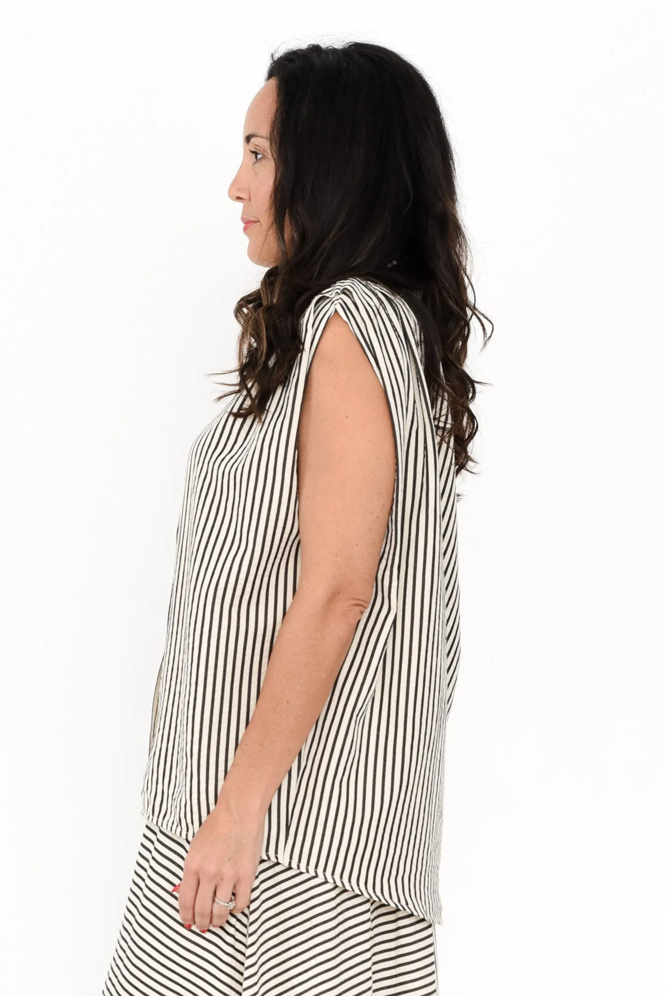 Charlie Black Stripe Sleeveless Shirt sold by Blue Bungalow product image thumbnail 3