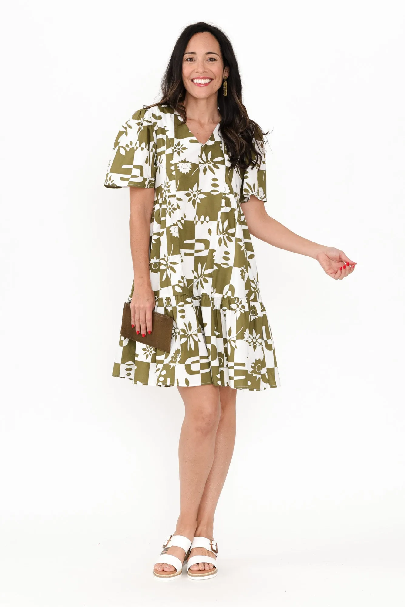 Bacardi Khaki Tile Cotton Dress sold by Blue Bungalow