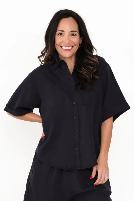 Blitz Washed Navy Lyocell Shirt sold by Blue Bungalow