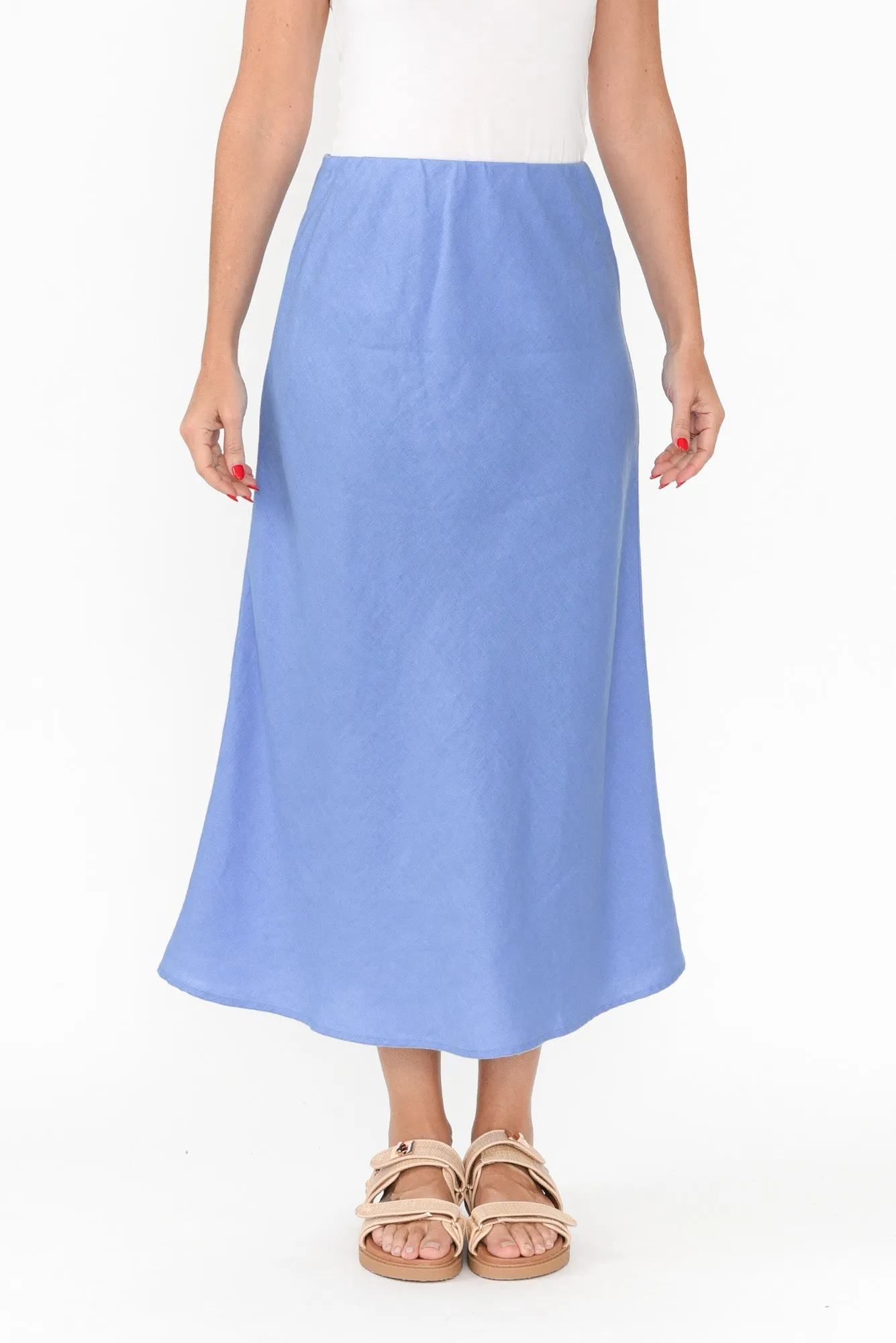 Eleni Blue Linen Blend Skirt sold by Blue Bungalow