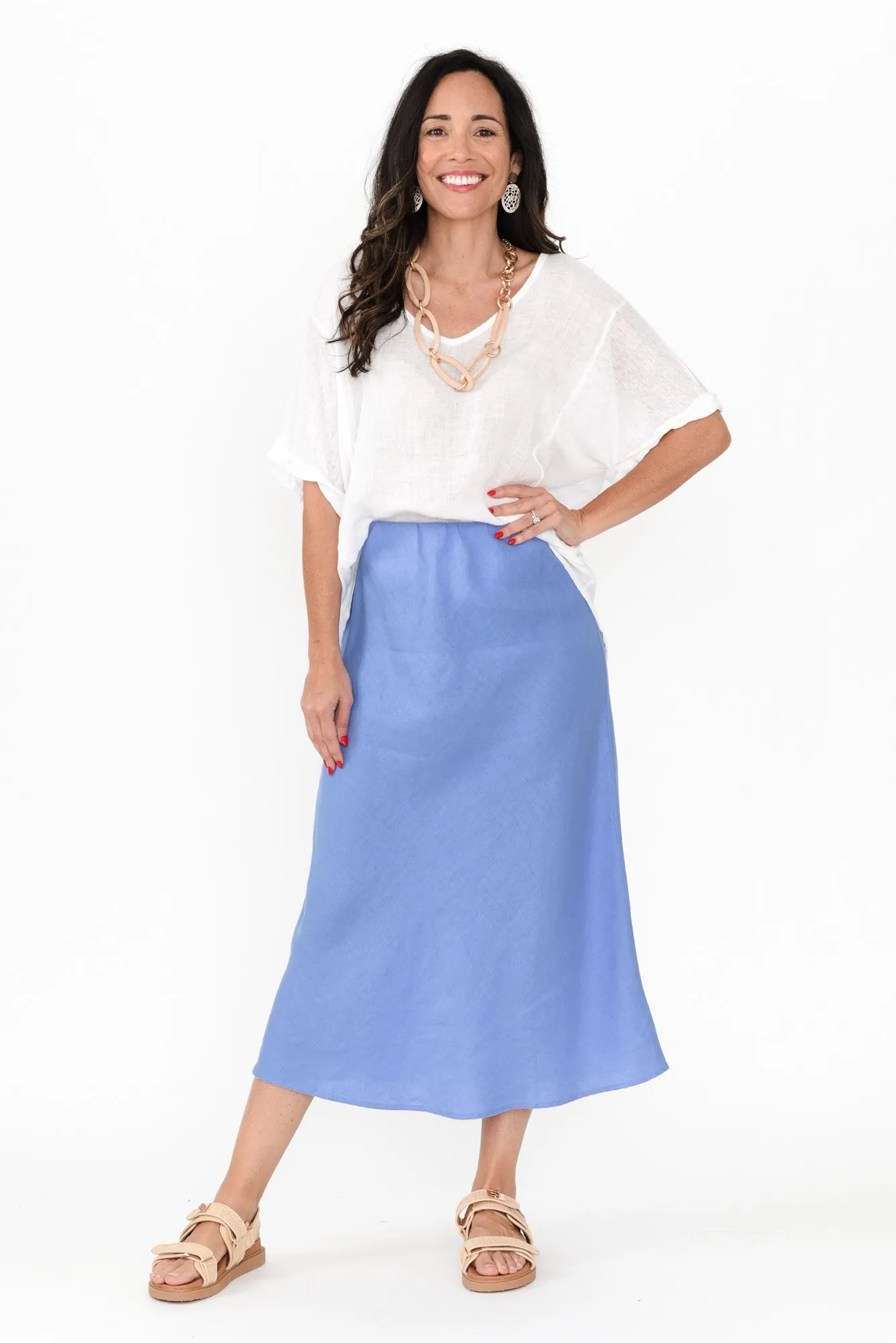 Eleni Blue Linen Blend Skirt sold by Blue Bungalow product image thumbnail 2