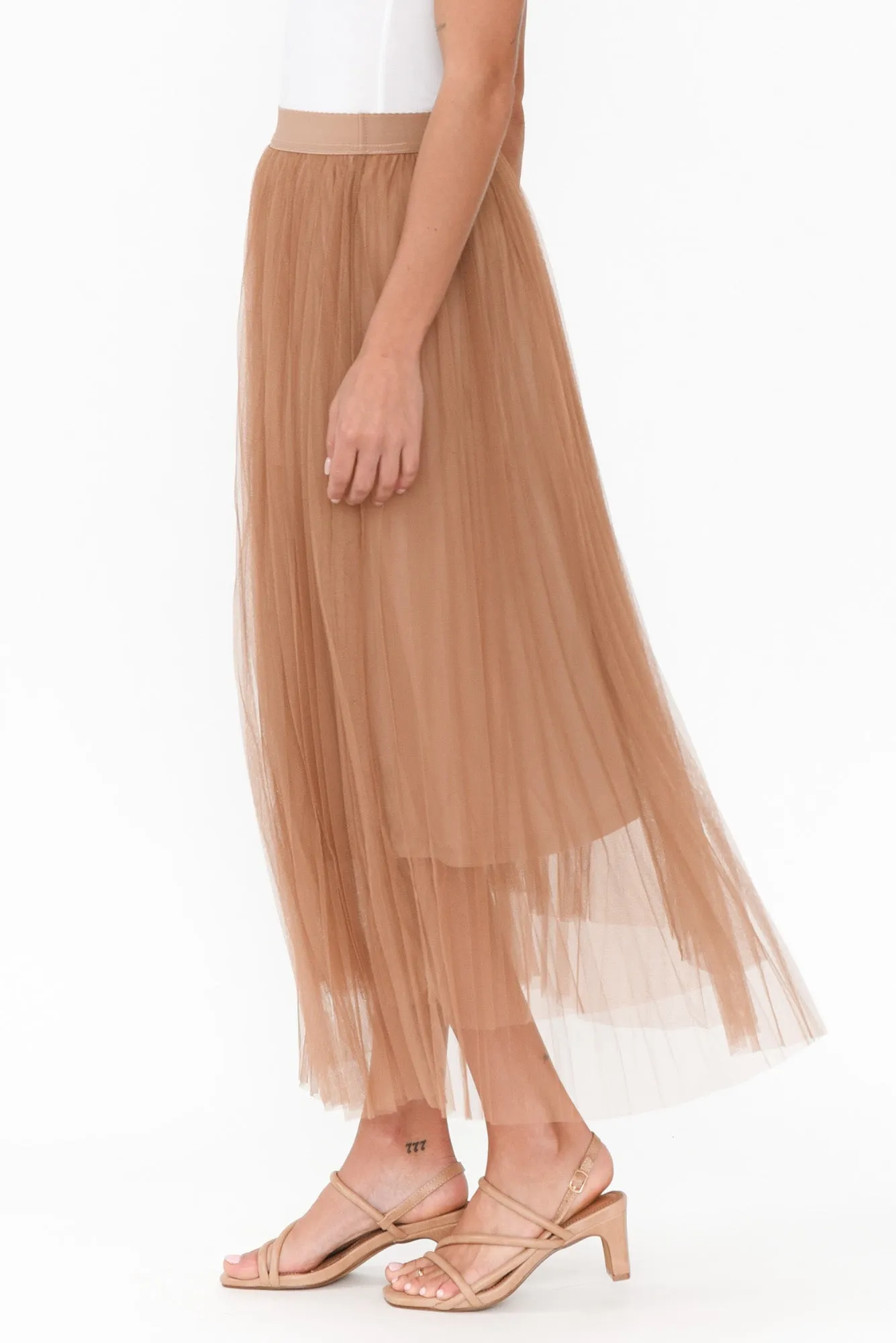 Sway Tan Mesh Midi Skirt sold by Blue Bungalow product image thumbnail 3