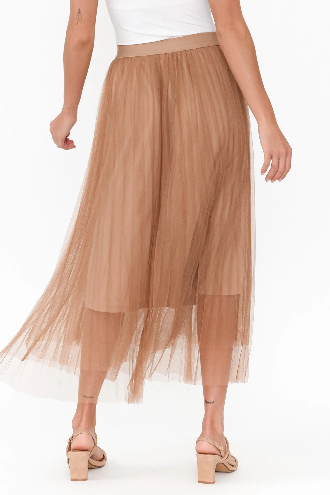 Sway Tan Mesh Midi Skirt sold by Blue Bungalow product image thumbnail 4