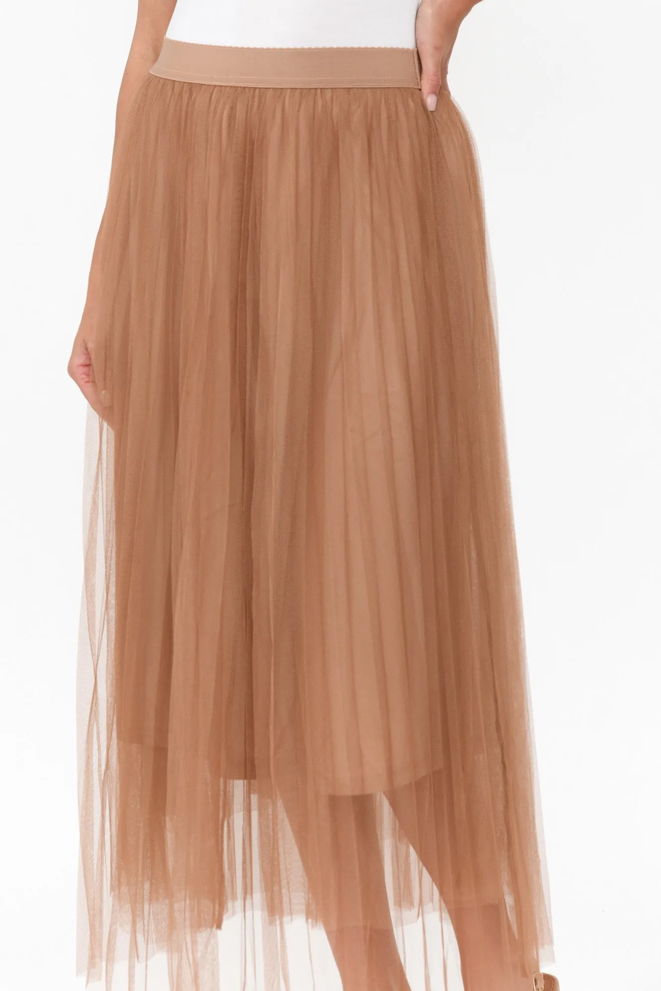 Sway Tan Mesh Midi Skirt sold by Blue Bungalow product image thumbnail 5