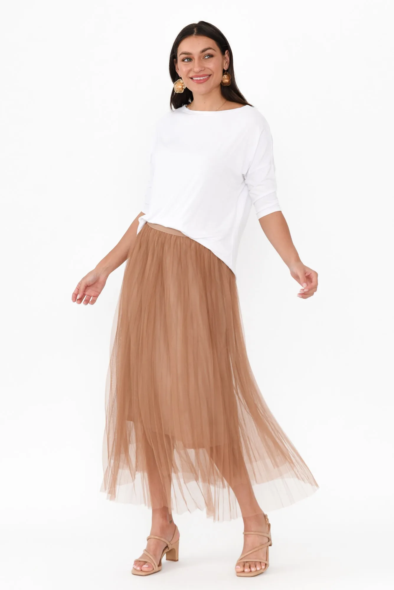 Sway Tan Mesh Midi Skirt sold by Blue Bungalow product image thumbnail 2