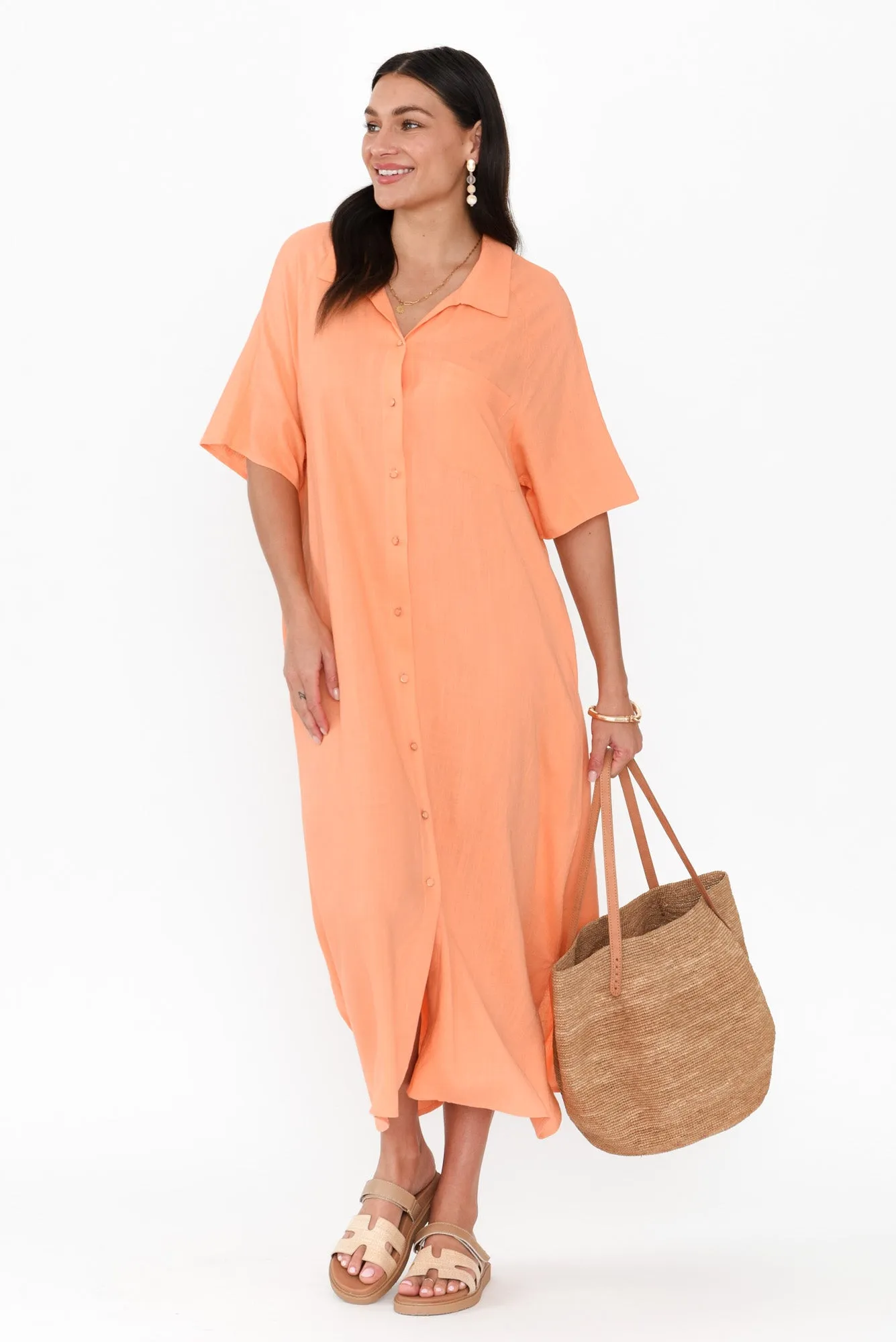Statues Apricot Linen Blend Shirt Dress sold by Blue Bungalow