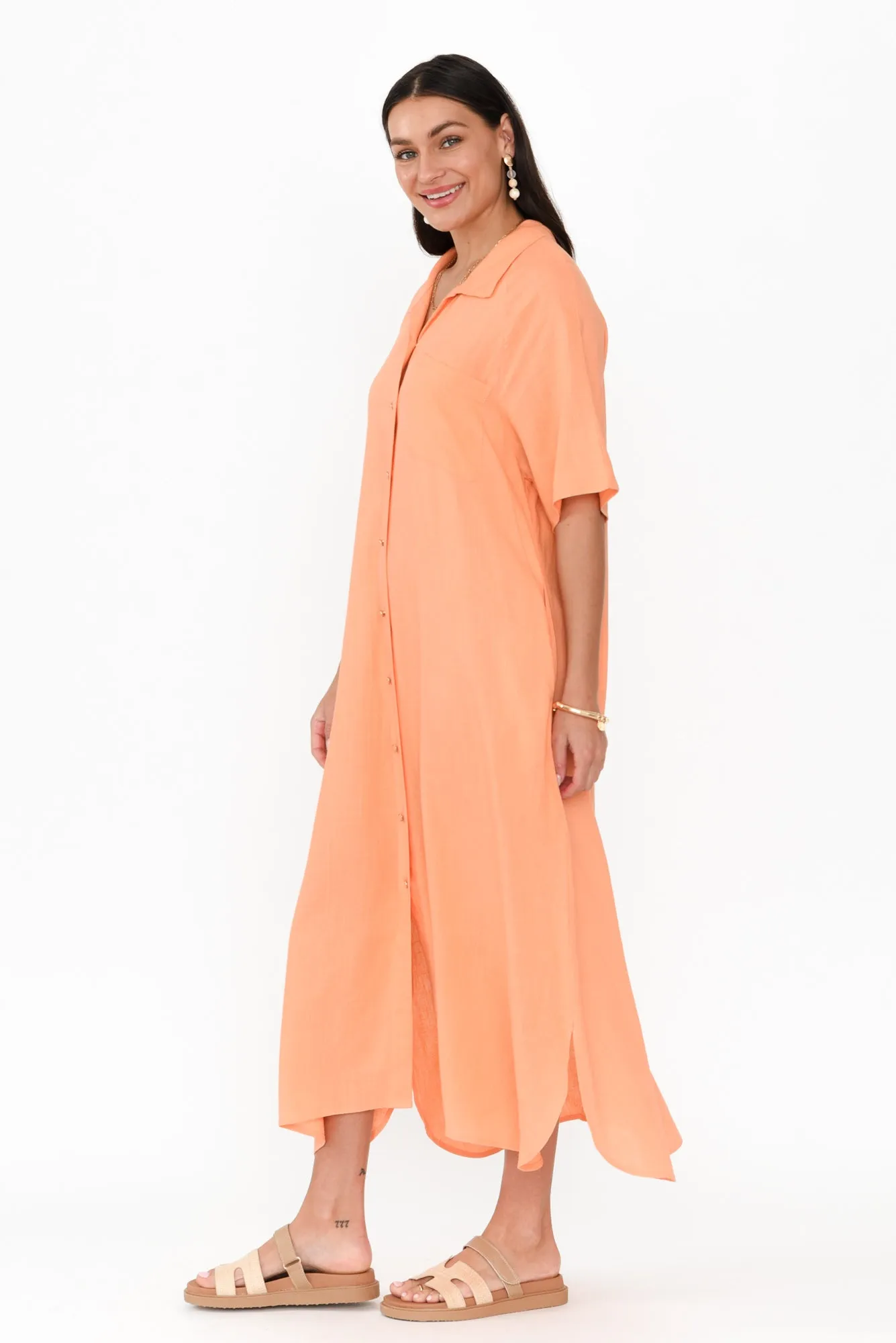 Statues Apricot Linen Blend Shirt Dress sold by Blue Bungalow product image thumbnail 3