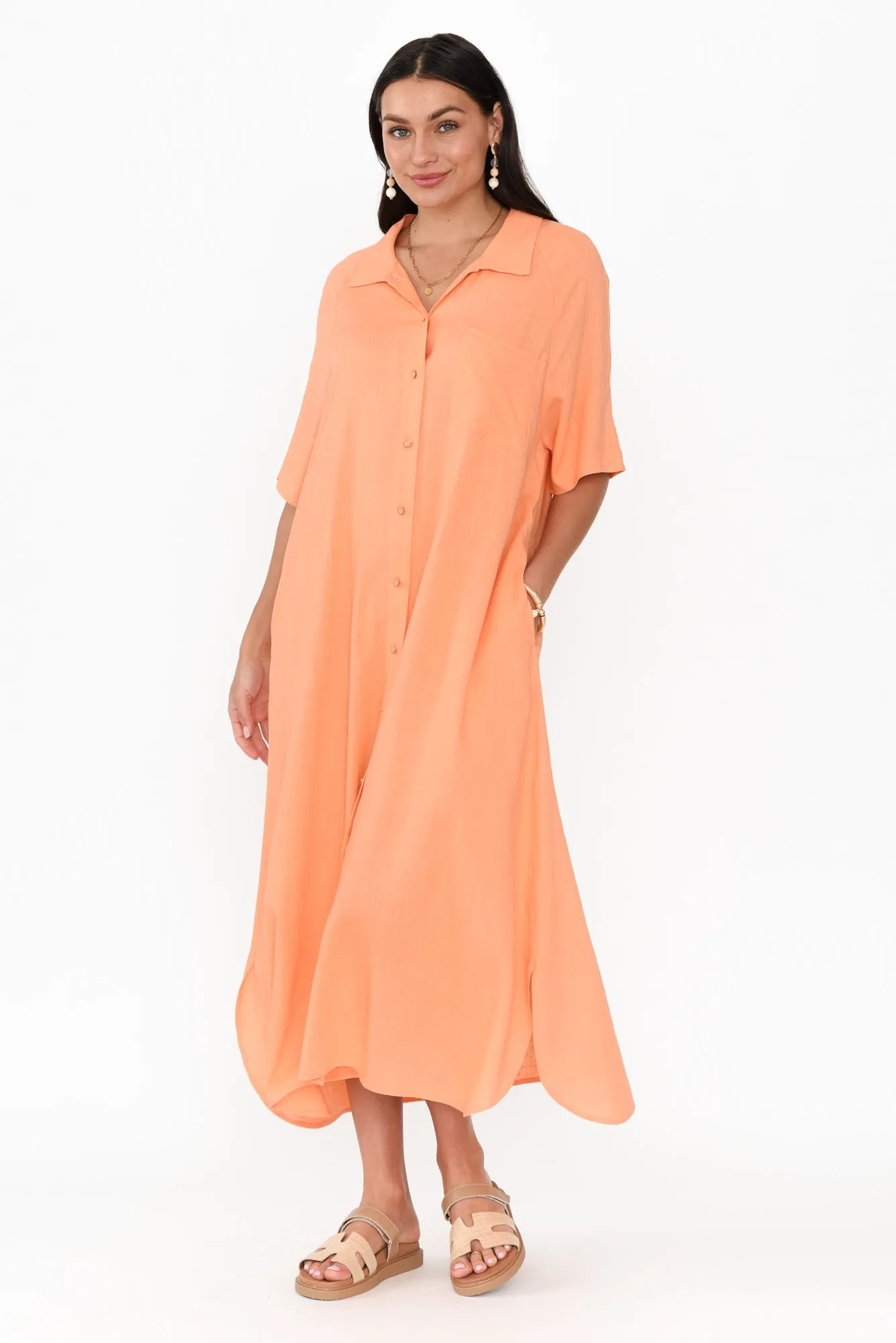 Statues Apricot Linen Blend Shirt Dress sold by Blue Bungalow product image thumbnail 2