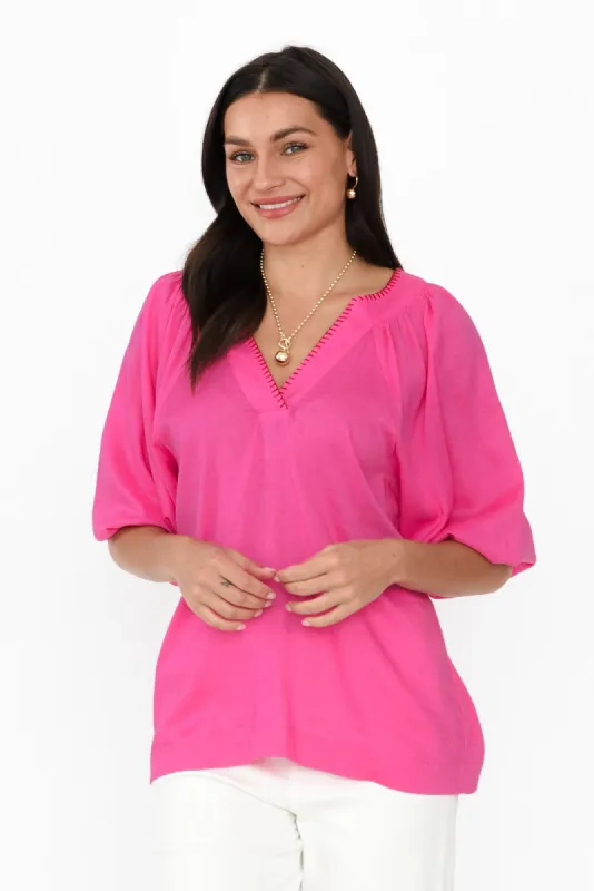 Showcase Pink Contrast Stitch Top sold by Blue Bungalow