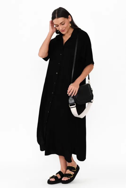 Statues Black Linen Blend Shirt Dress sold by Blue Bungalow