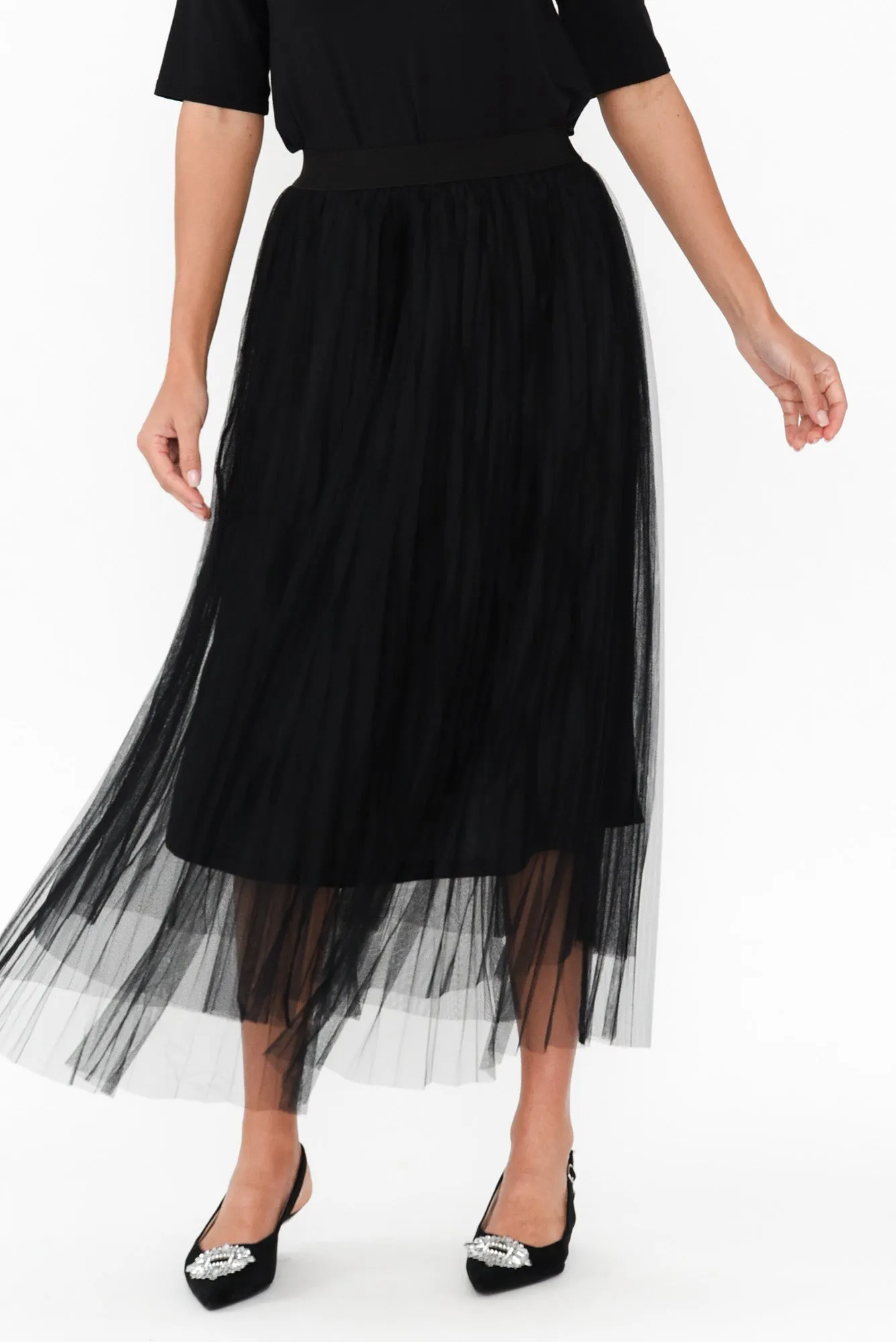 Sway Black Mesh Midi Skirt sold by Blue Bungalow