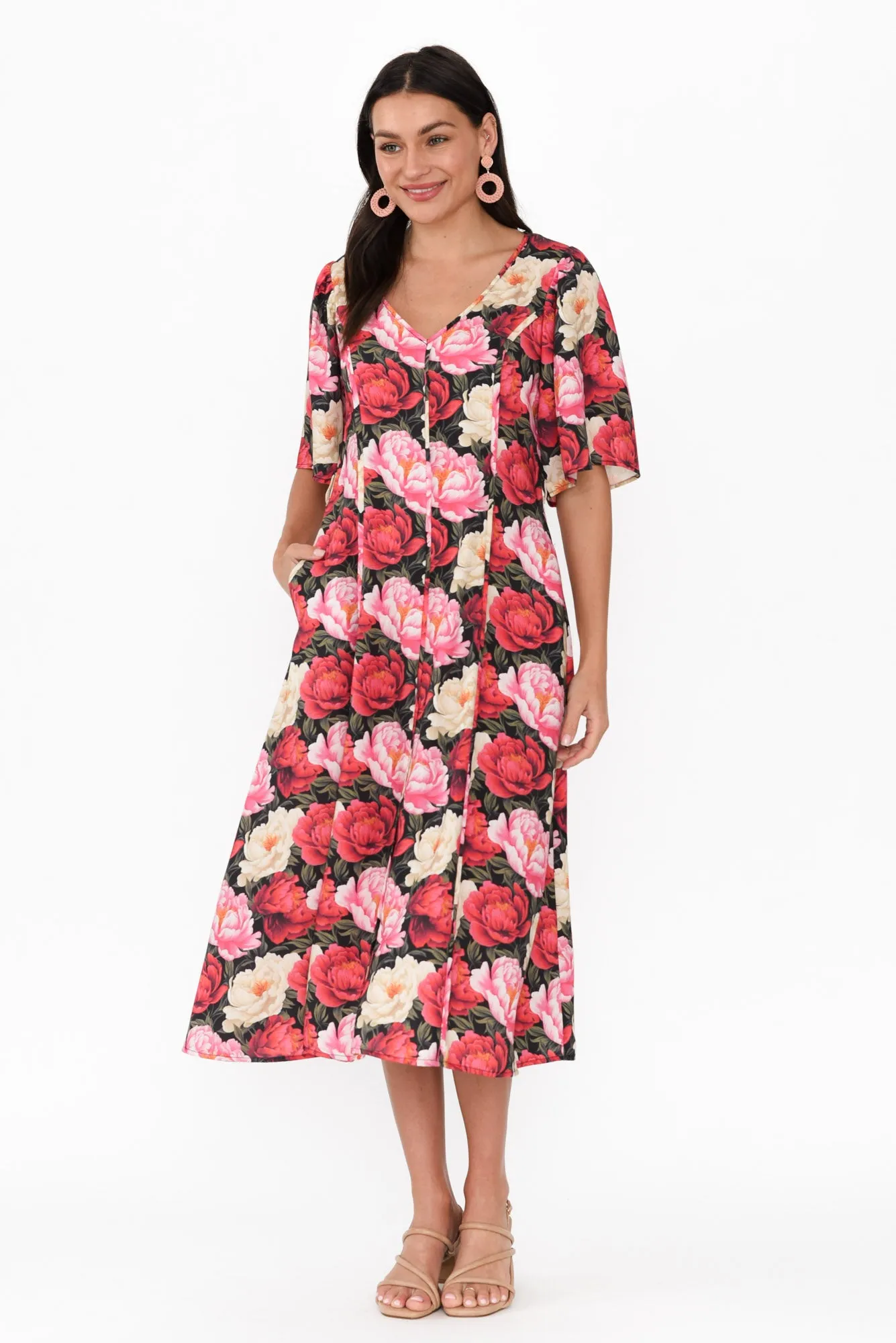 Lyrical Pink Floral Flutter Sleeve Dress sold by Blue Bungalow product image thumbnail 2