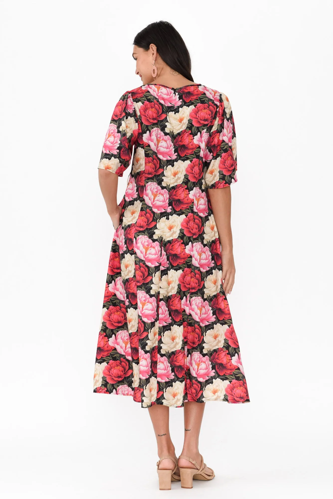 Lyrical Pink Floral Flutter Sleeve Dress sold by Blue Bungalow product image thumbnail 4