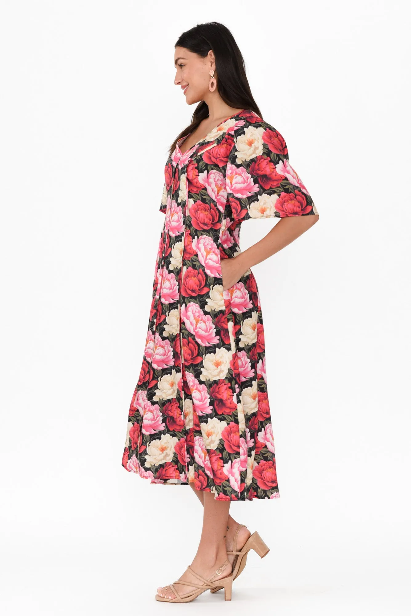 Lyrical Pink Floral Flutter Sleeve Dress sold by Blue Bungalow product image thumbnail 3