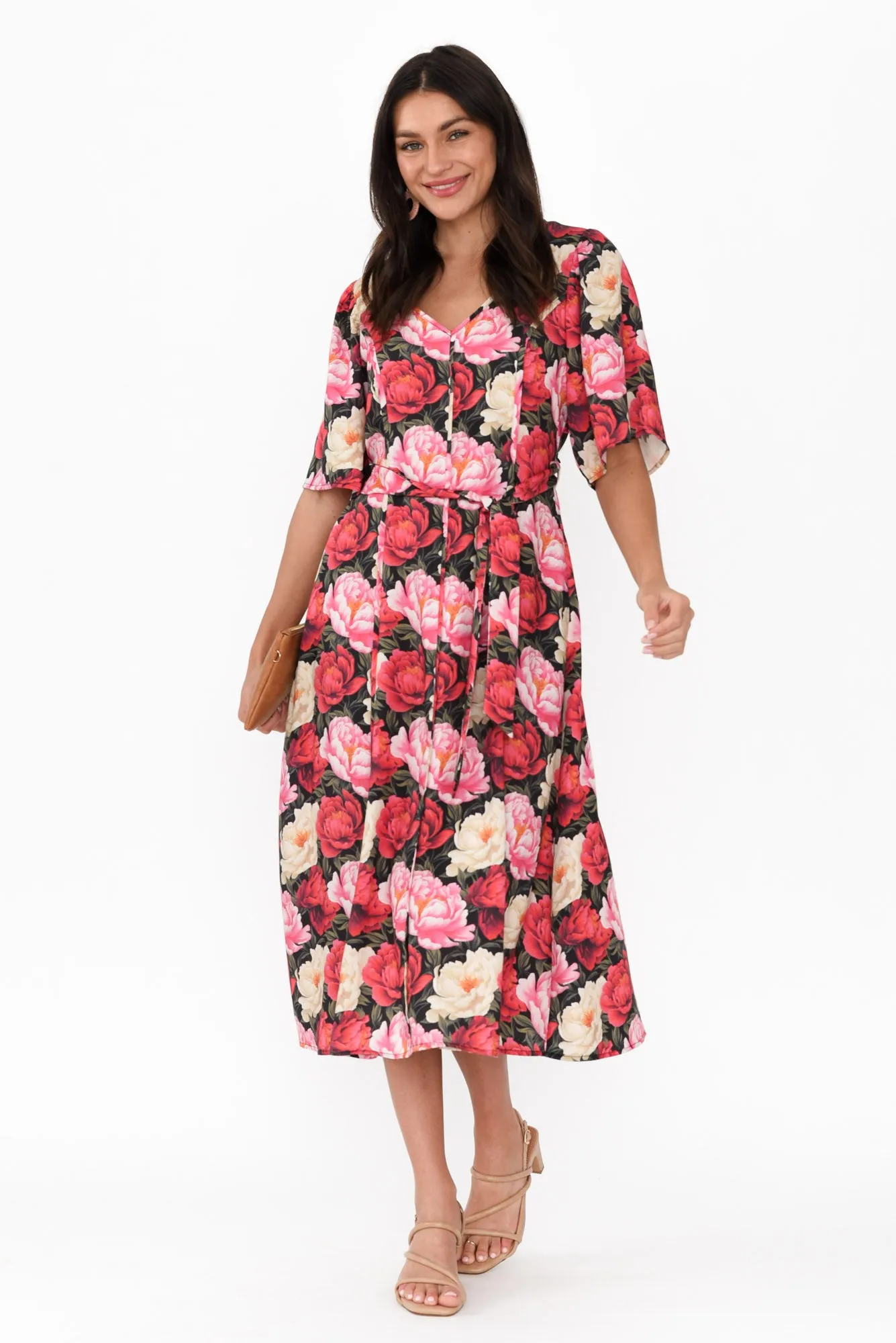 Lyrical Pink Floral Flutter Sleeve Dress sold by Blue Bungalow