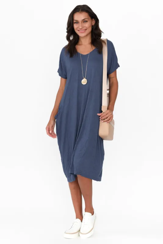 Travel Blue Crinkle Cotton Dress sold by Blue Bungalow