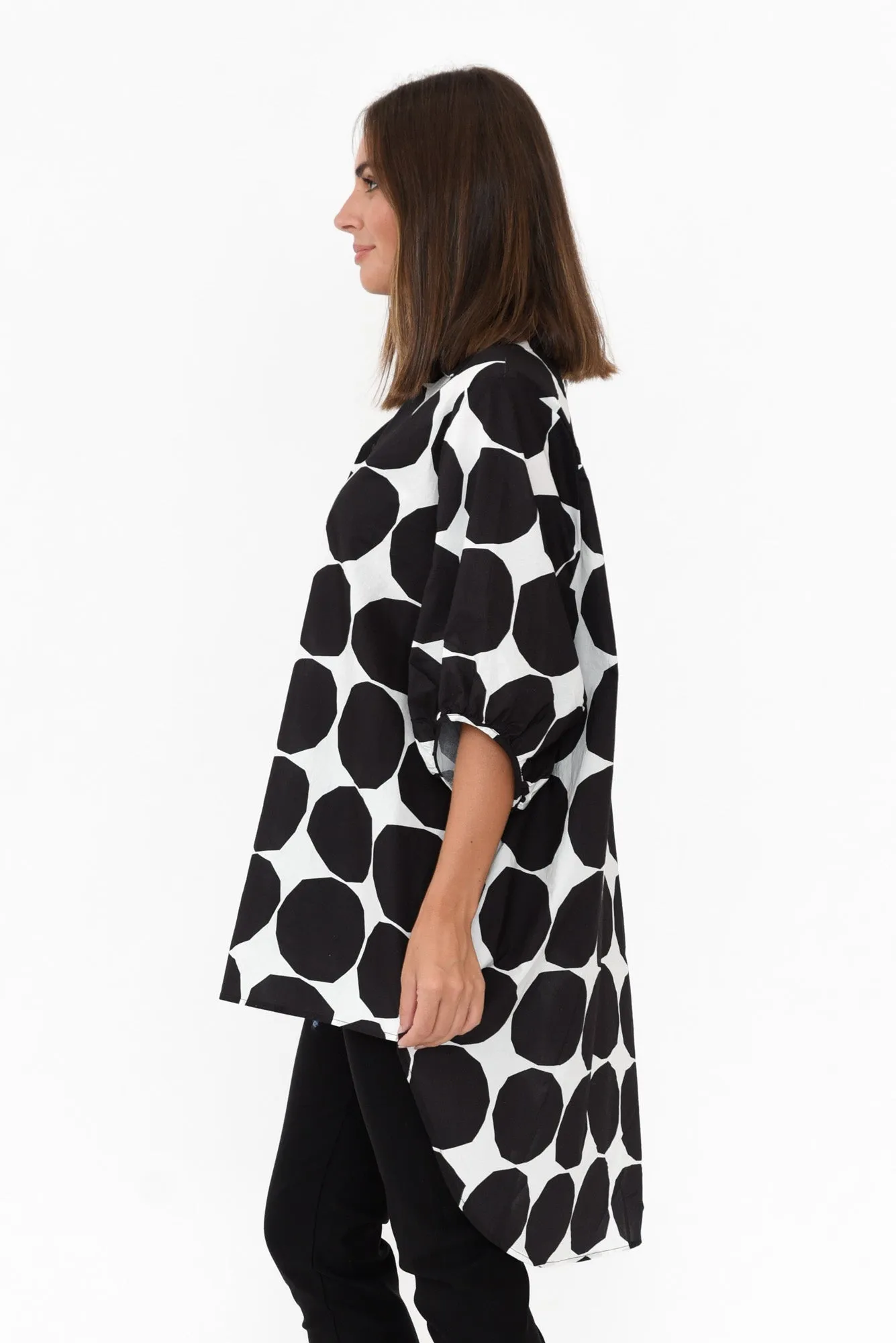 Sadie Black Abstract Spot Cotton Tunic Top sold by Blue Bungalow product image thumbnail 4