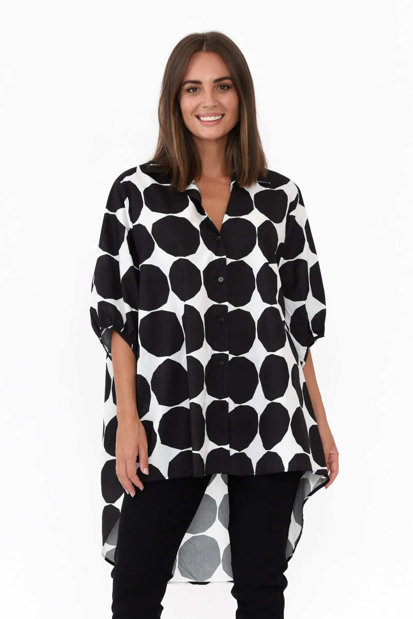 Sadie Black Abstract Spot Cotton Tunic Top sold by Blue Bungalow