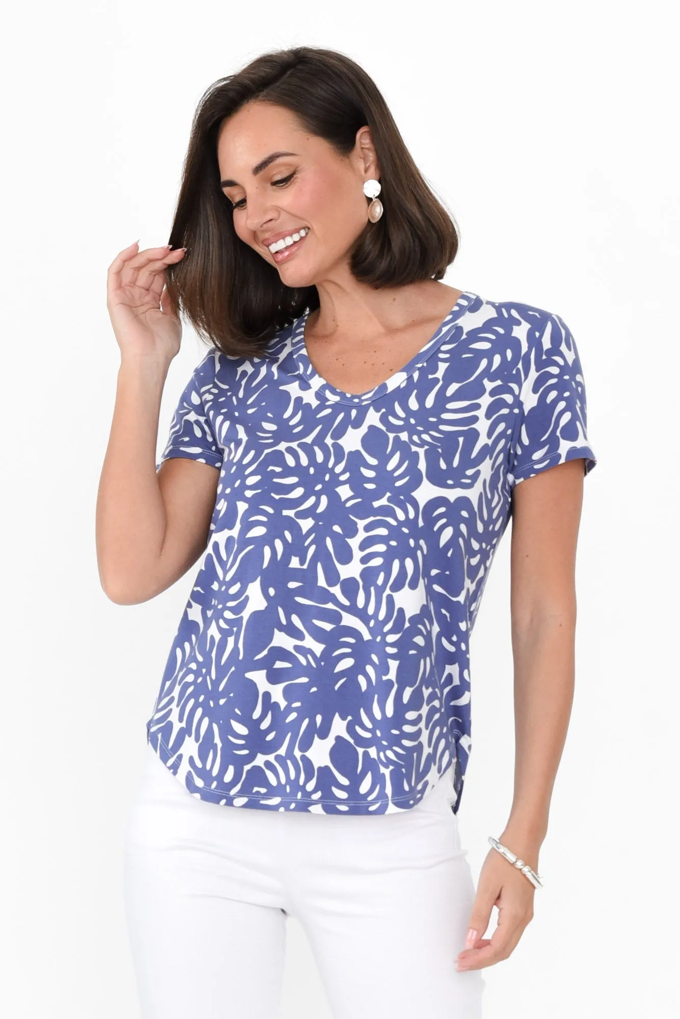 Veronica Lilac Leaf Bamboo Tee sold by Blue Bungalow