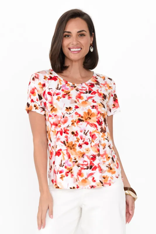 Janis Pink Floral Bamboo Tee sold by Blue Bungalow