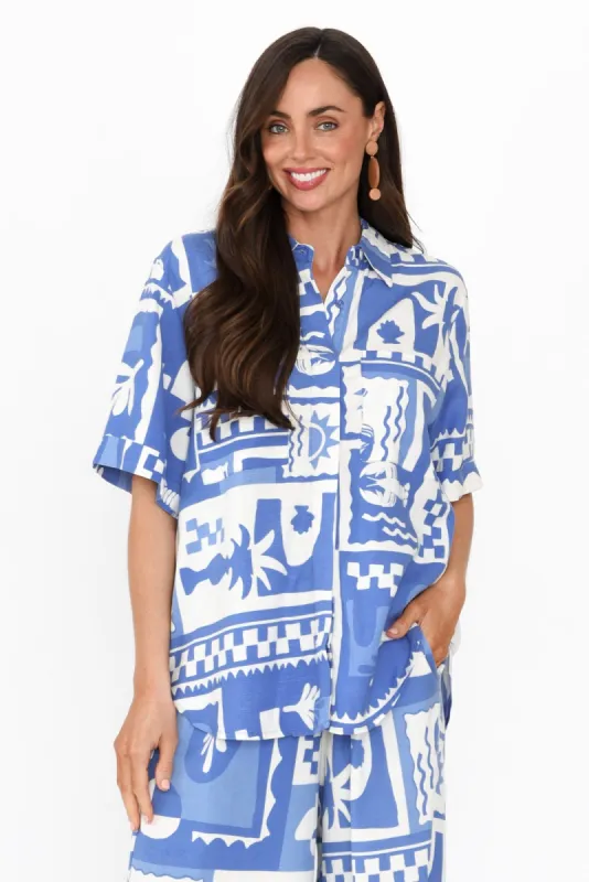 Holiday Blue Seaside Linen Blend Shirt sold by Blue Bungalow
