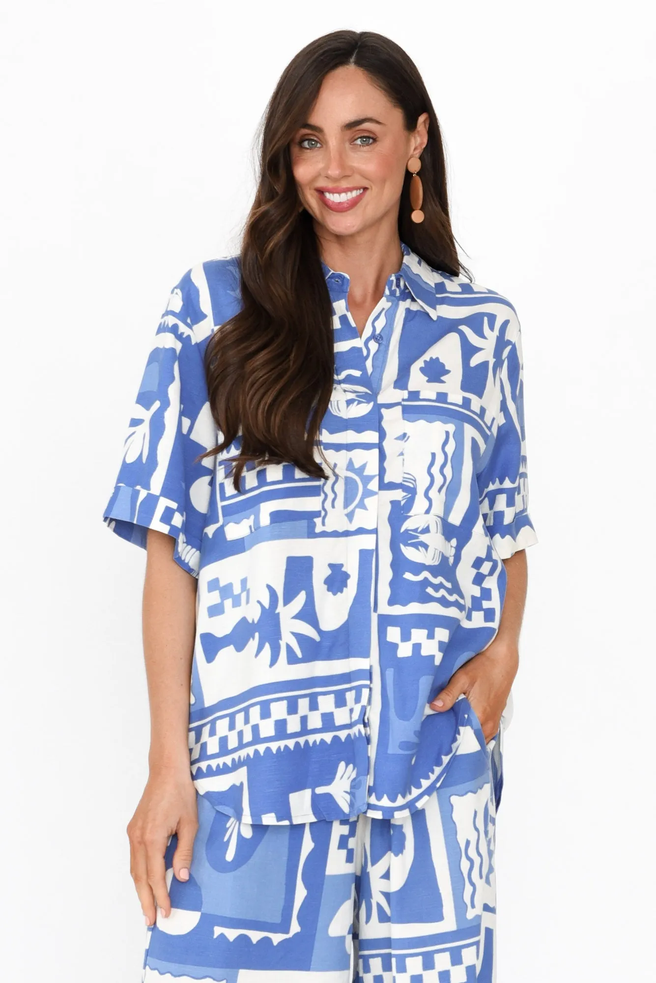 Holiday Blue Seaside Linen Blend Shirt sold by Blue Bungalow