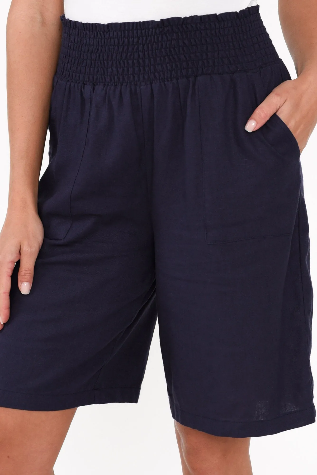 Leigh Navy Linen Blend Bermuda Shorts sold by Blue Bungalow product image thumbnail 5