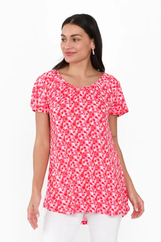 Cora Pink Spot Bamboo Blend Shirred Top sold by Blue Bungalow