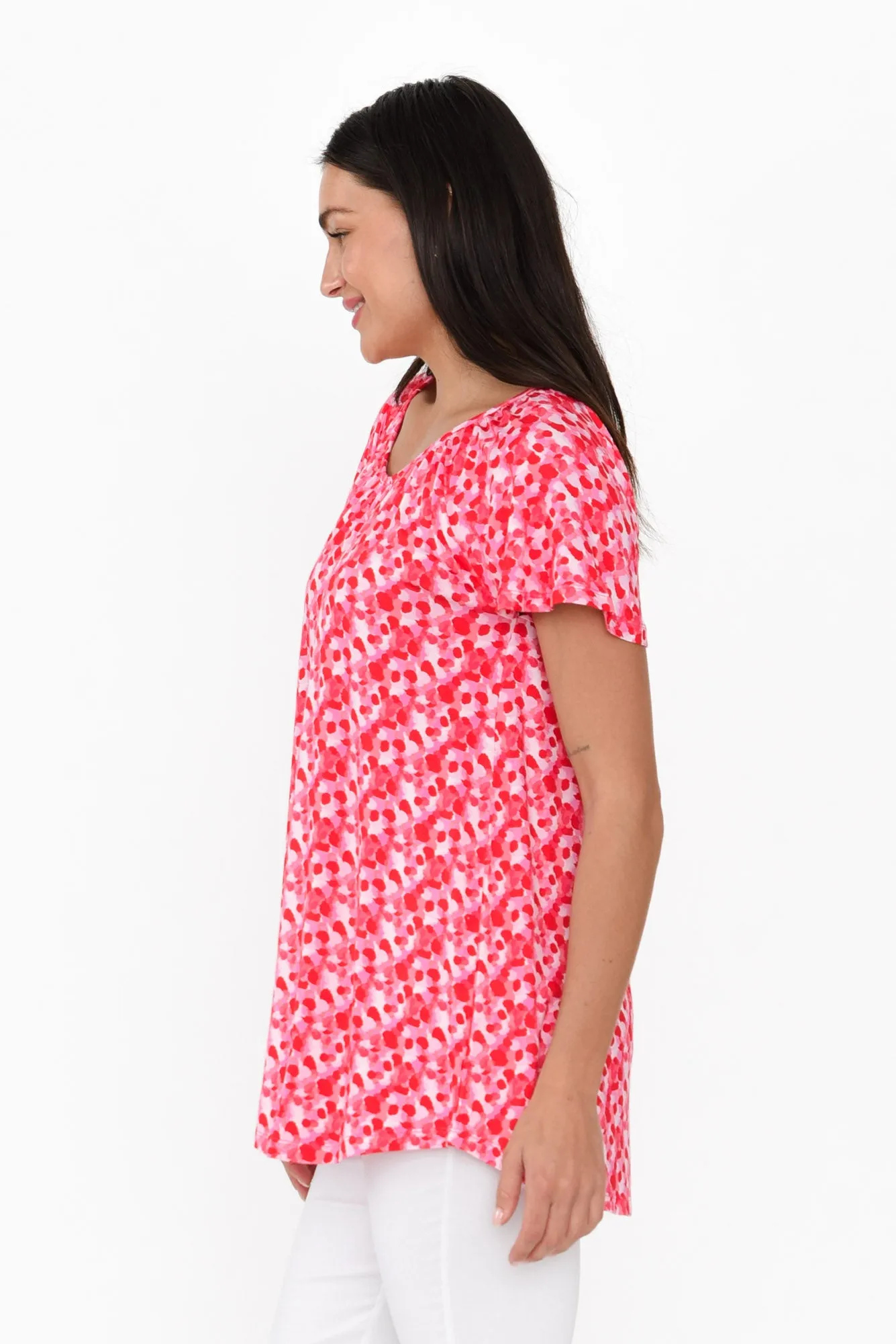 Cora Pink Spot Bamboo Blend Shirred Top sold by Blue Bungalow product image thumbnail 3