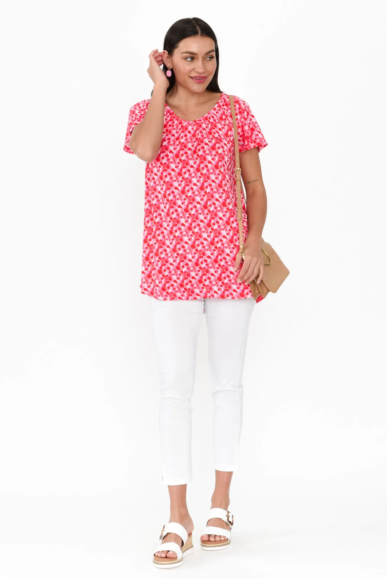 Cora Pink Spot Bamboo Blend Shirred Top sold by Blue Bungalow product image thumbnail 2