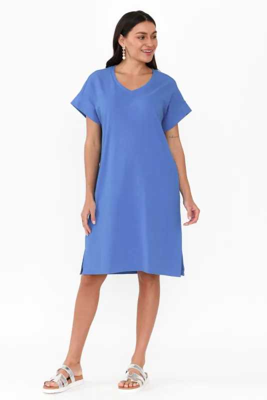 Elise Blue V Neck T-Shirt Dress sold by Blue Bungalow