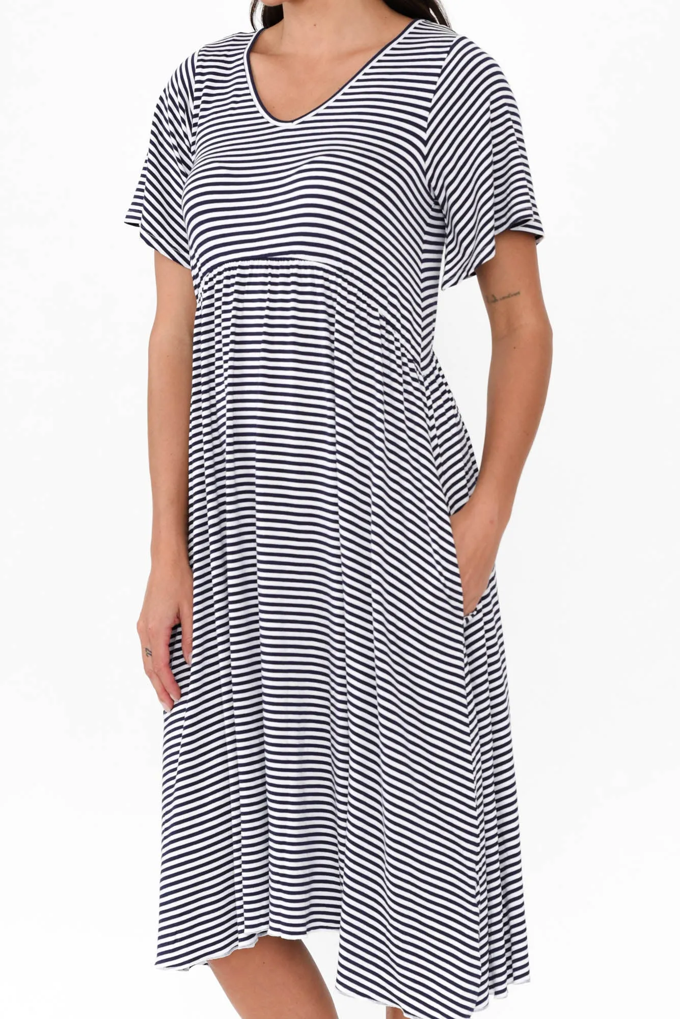 Donna Navy Stripe Gathered Dress sold by Blue Bungalow product image thumbnail 5