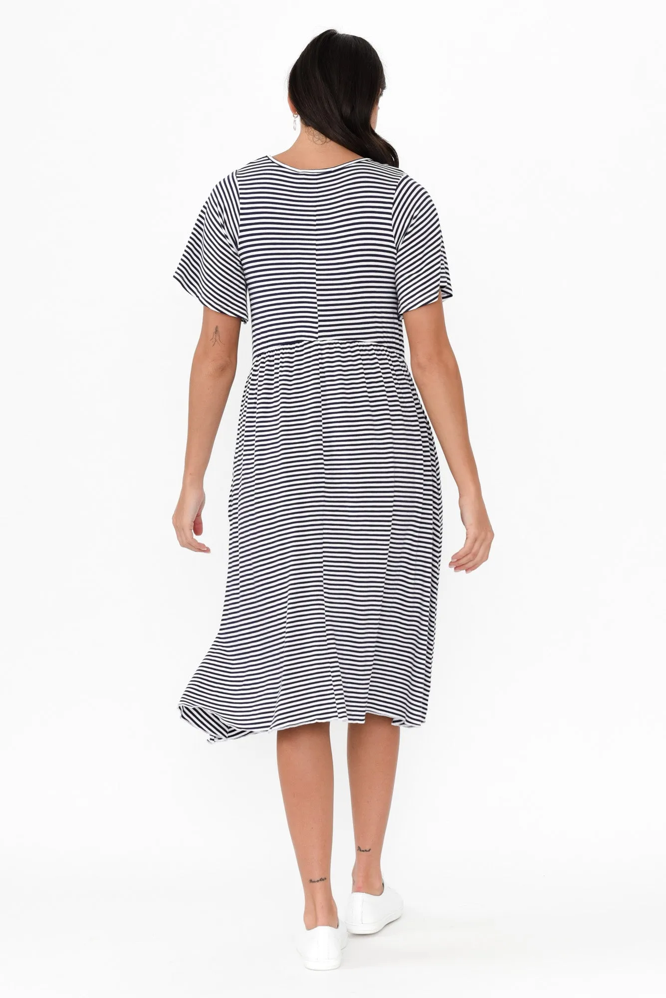 Donna Navy Stripe Gathered Dress sold by Blue Bungalow product image thumbnail 4