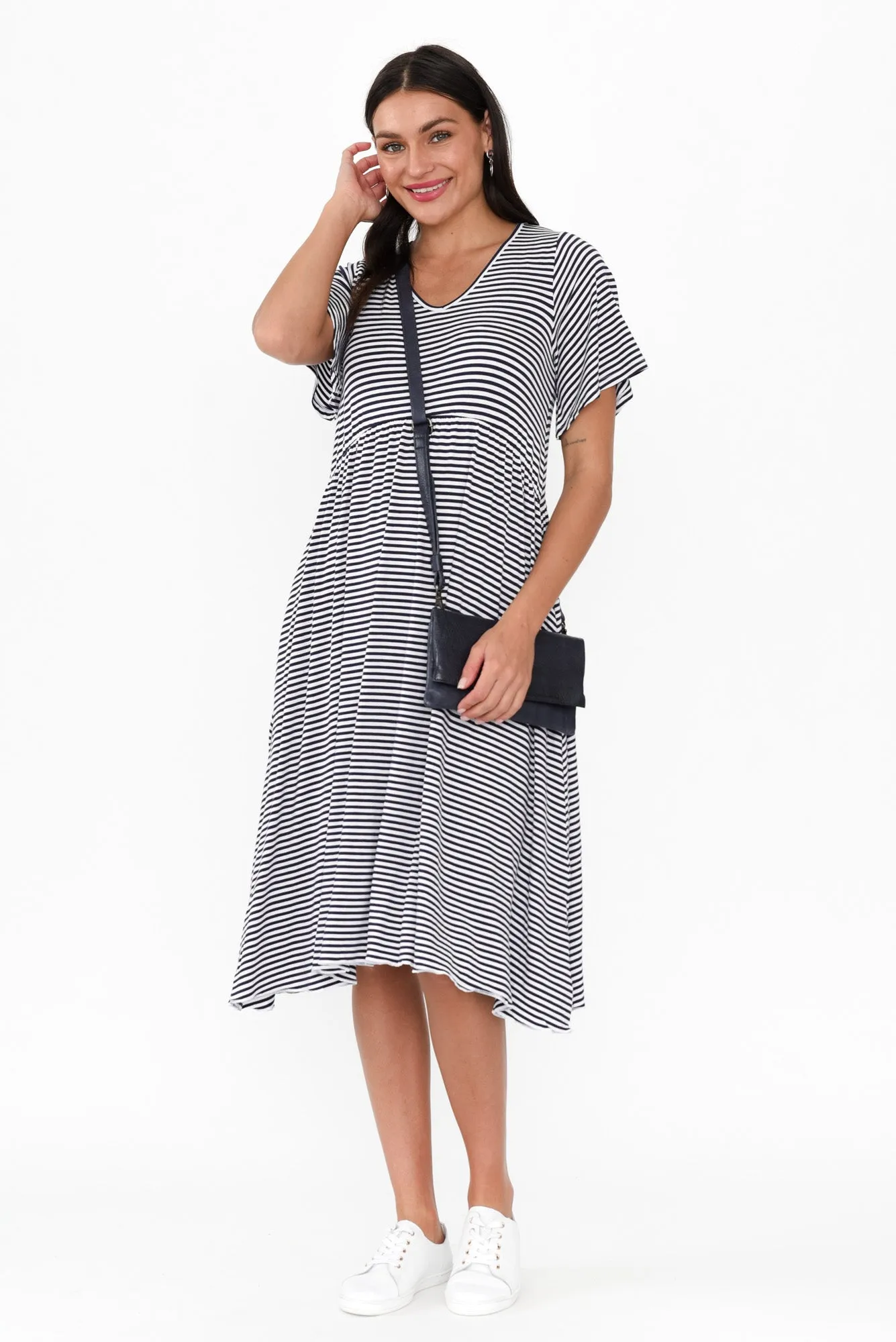 Donna Navy Stripe Gathered Dress sold by Blue Bungalow product image thumbnail 2