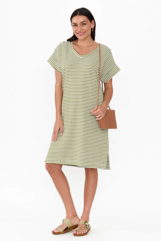 Elise Green Stripe V Neck T-Shirt Dress sold by Blue Bungalow