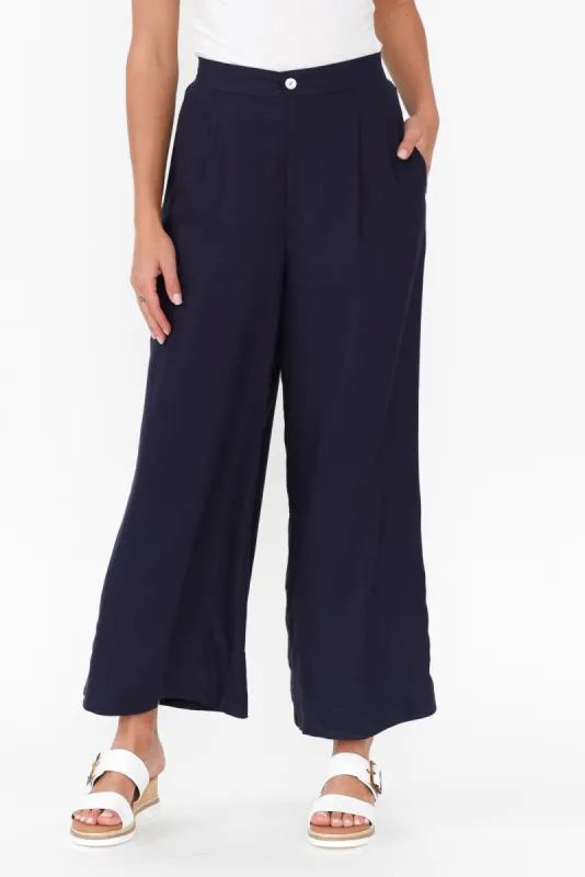 Aspen Navy Linen Blend Wide Leg Pants sold by Blue Bungalow