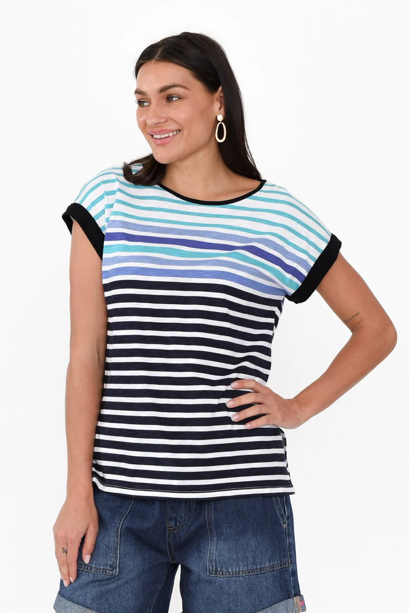 Gracie Blue Stripe Cotton Tee sold by Blue Bungalow