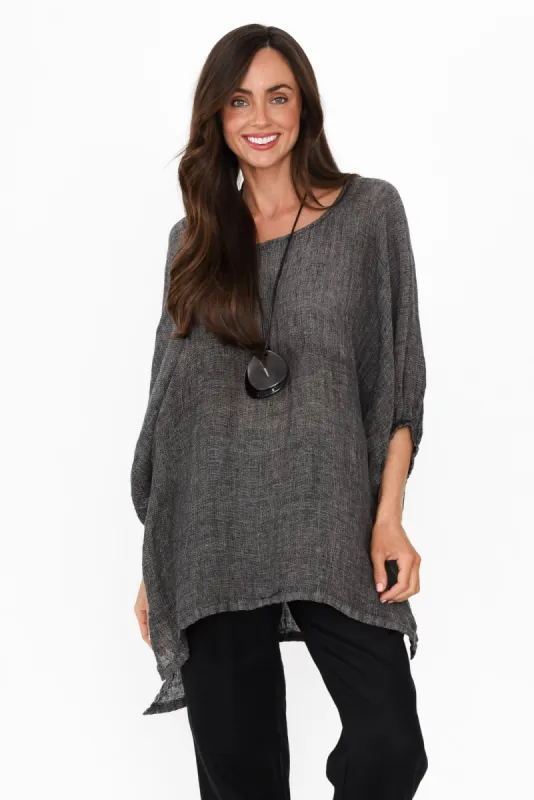 Nassau Charcoal Linen Top sold by Blue Bungalow