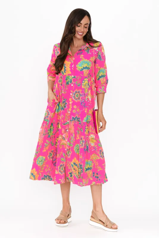 Dain Pink Floral Cotton Collared Dress sold by Blue Bungalow