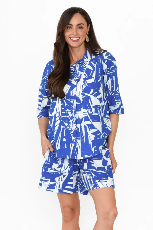 Gould Blue Geo Cotton Shirt sold by Blue Bungalow