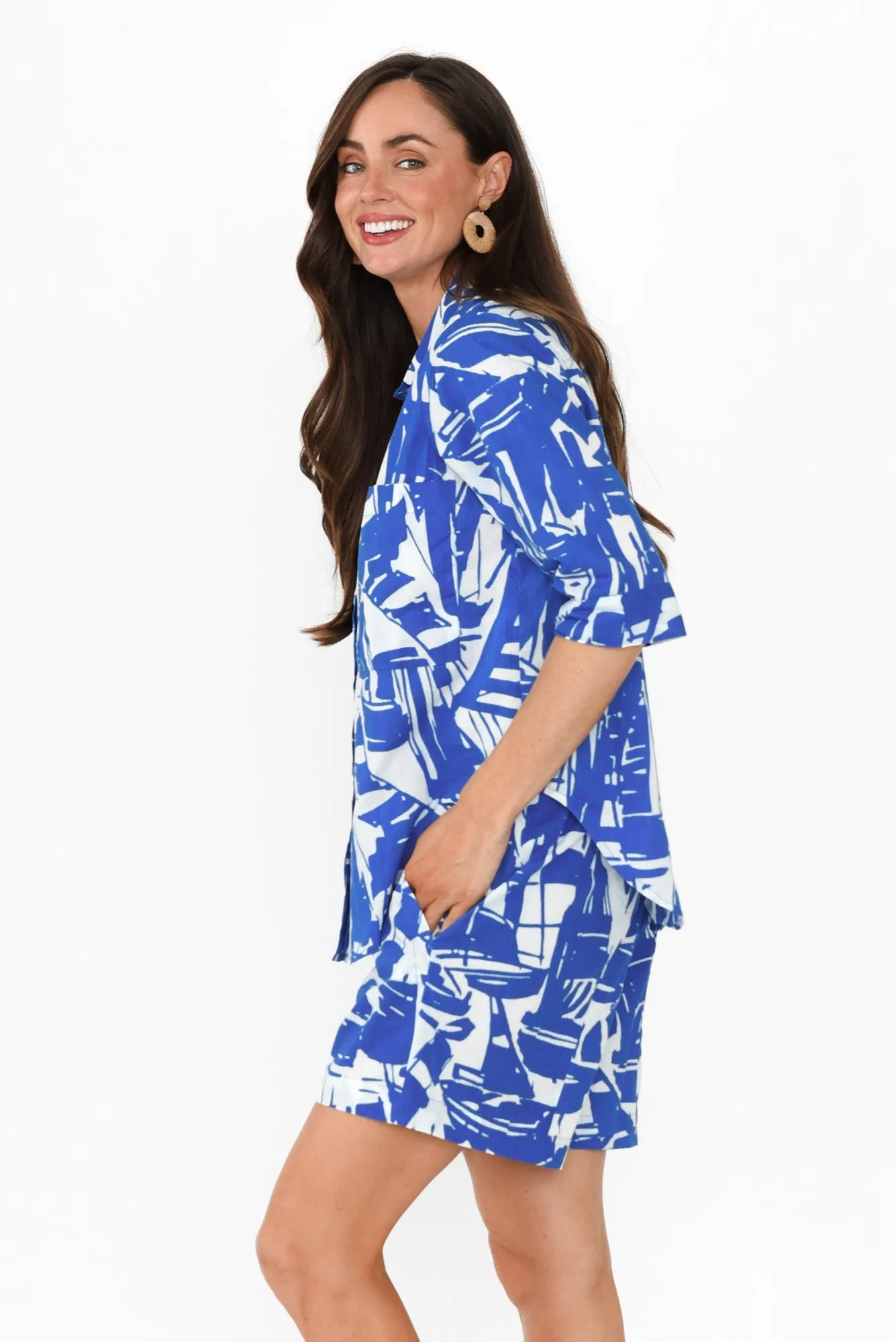 Gould Blue Geo Cotton Shirt sold by Blue Bungalow product image thumbnail 3