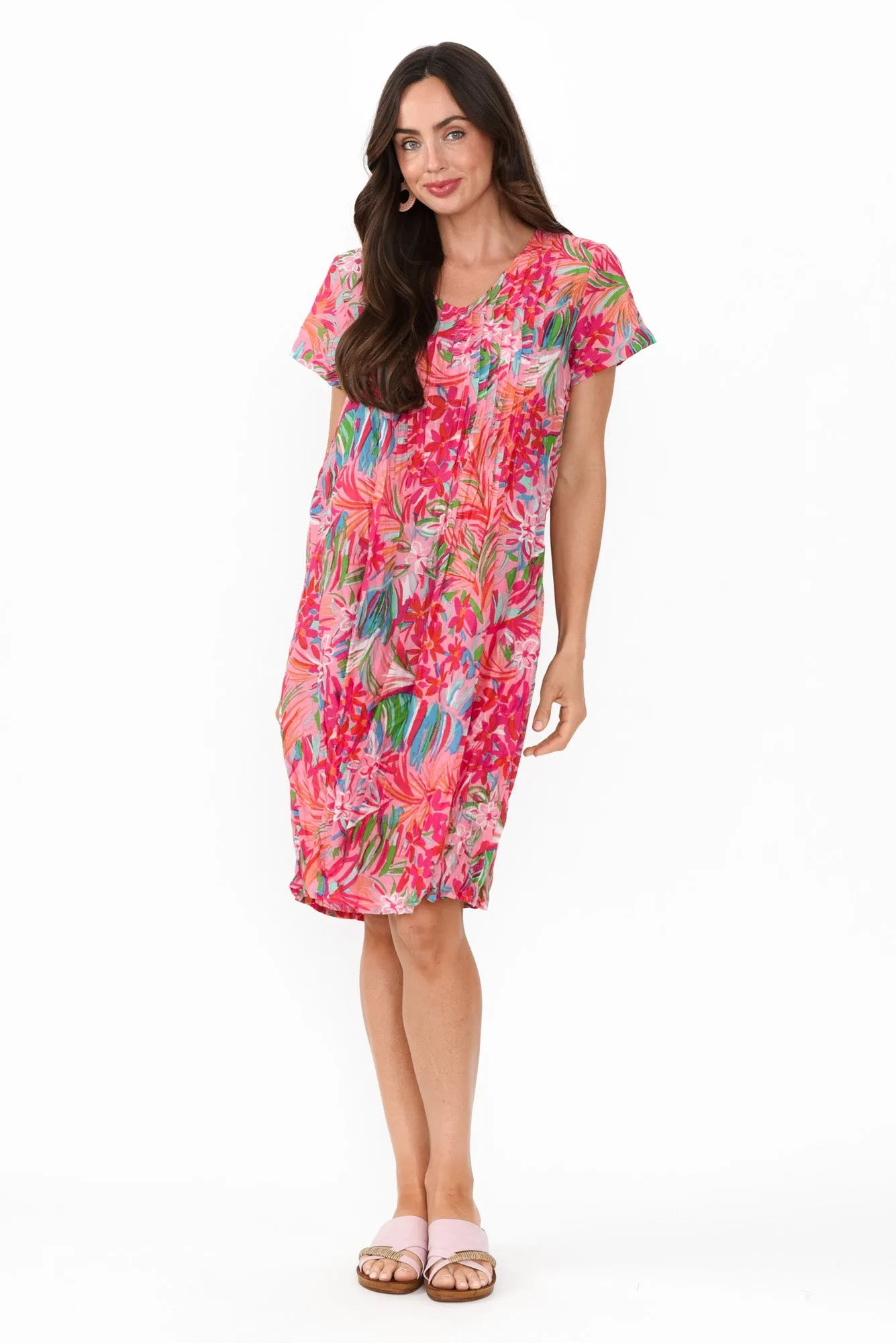 Sabina Pink Petal Crinkle Cotton Dress sold by Blue Bungalow