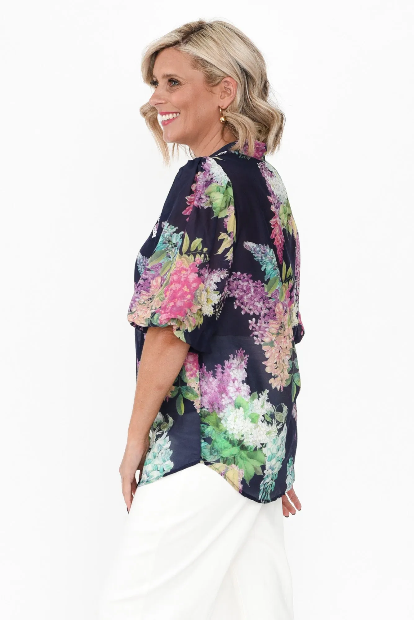 Bahia Navy Wisteria Cotton Silk Top sold by Blue Bungalow product image thumbnail 3