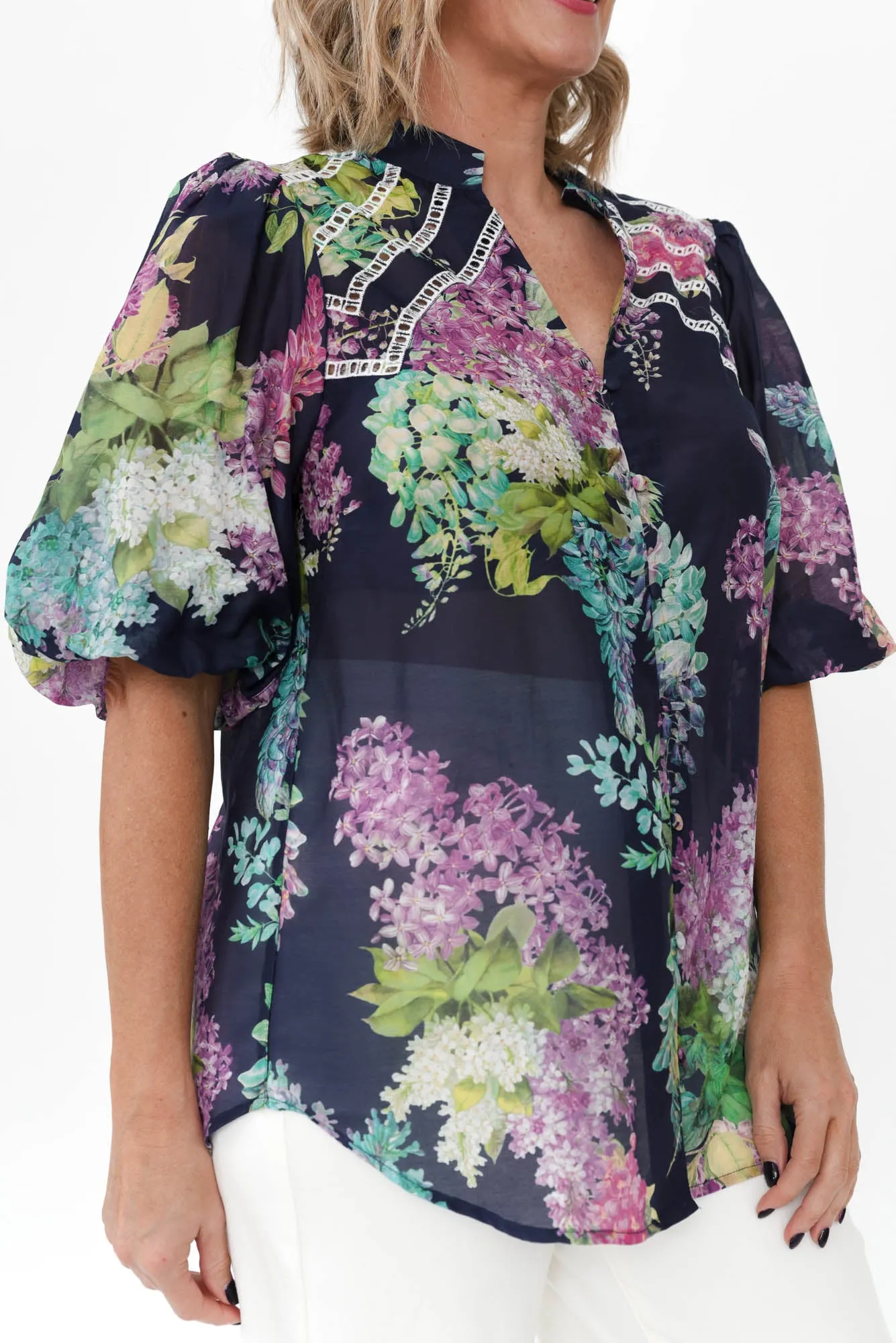 Bahia Navy Wisteria Cotton Silk Top sold by Blue Bungalow product image thumbnail 5