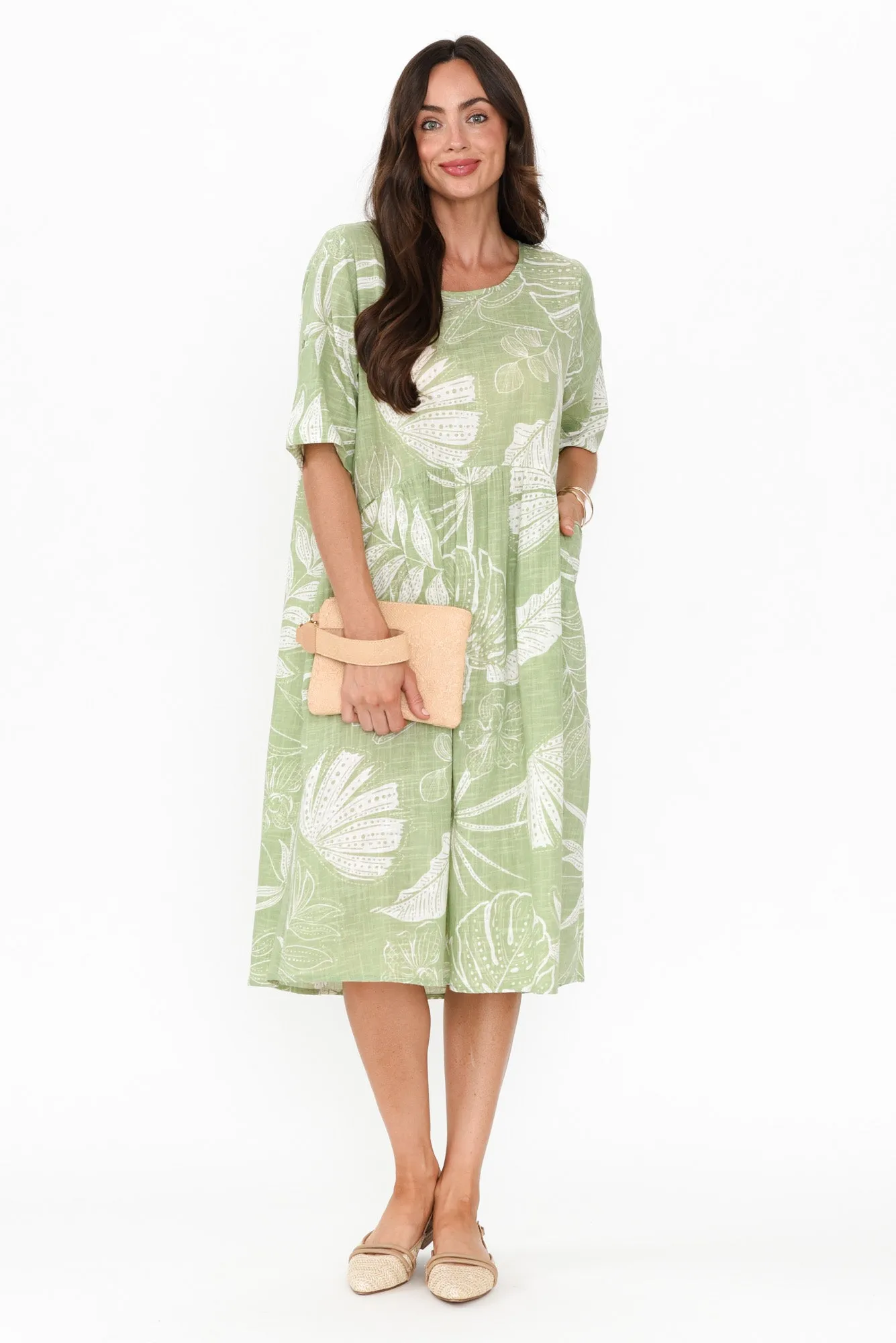 Mackie Green Leaf Cotton Pocket Dress sold by Blue Bungalow